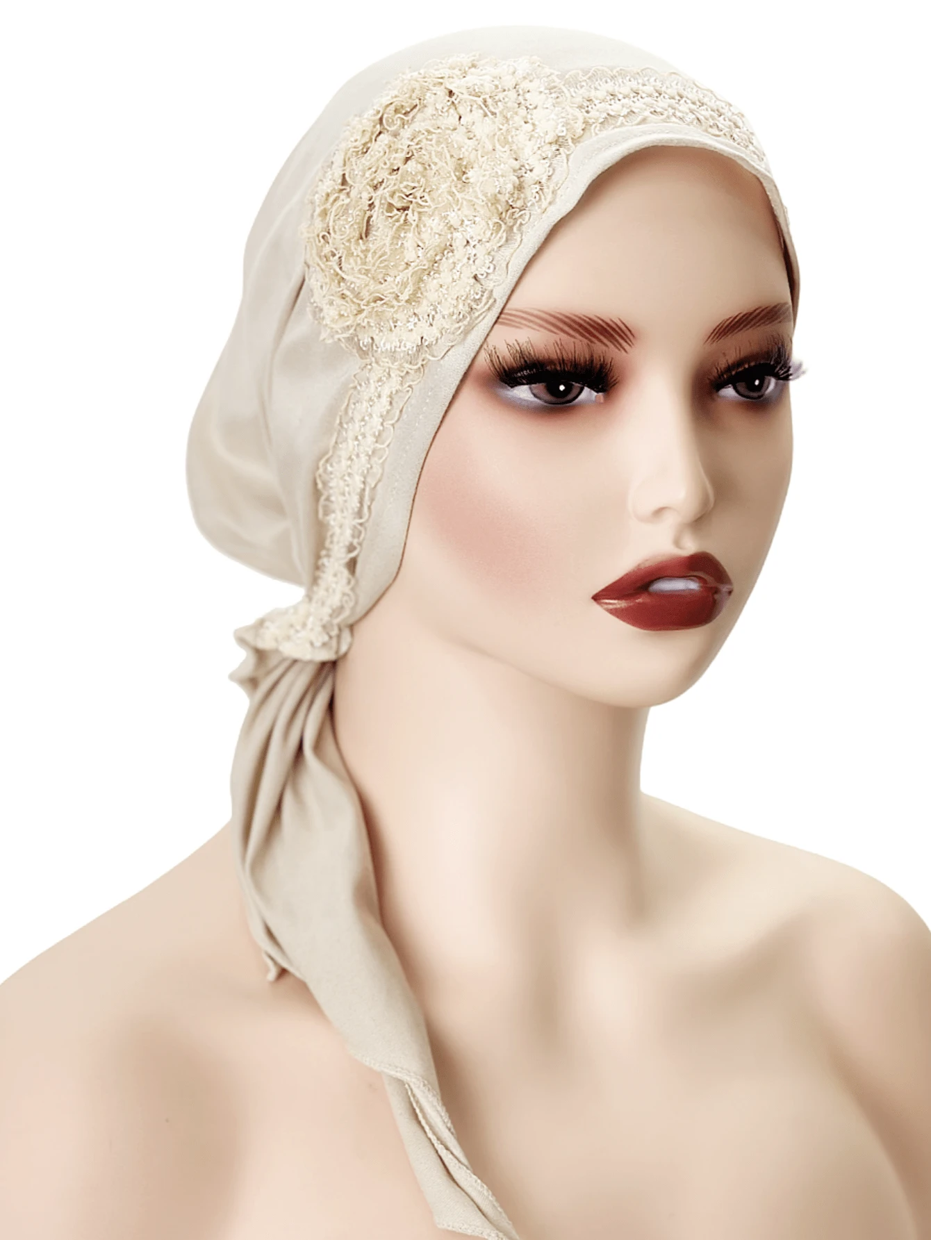 1pc Ladies' Milk Silk Flower Lace Cap Handmade Floral Fashion Headscarf Cap Headscarf Daily Dustproof Hair Protection Cap, Sleep Cap Valentine's Day