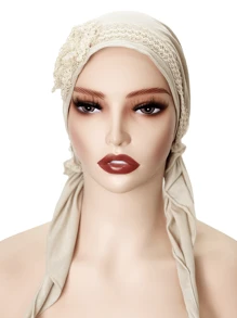 1pc Ladies' Milk Silk Flower Lace Cap Handmade Floral Fashion Headscarf Cap Headscarf Daily Dustproof Hair Protection Cap, Sleep Cap Valentine's Day