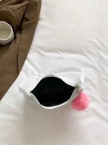 女士时尚纯色单肩包，带绒球装饰的休闲包，斜挎包和手提包，Tready 女士新月包