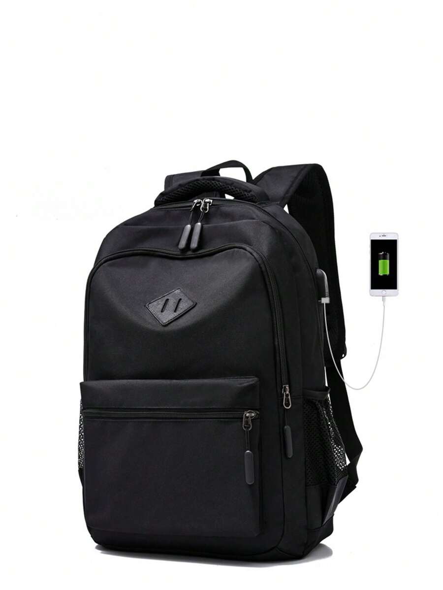 Rechargeable Student Backpack, Travel Bag For Boys & Girls, Casual Daypack - Black - View 1
