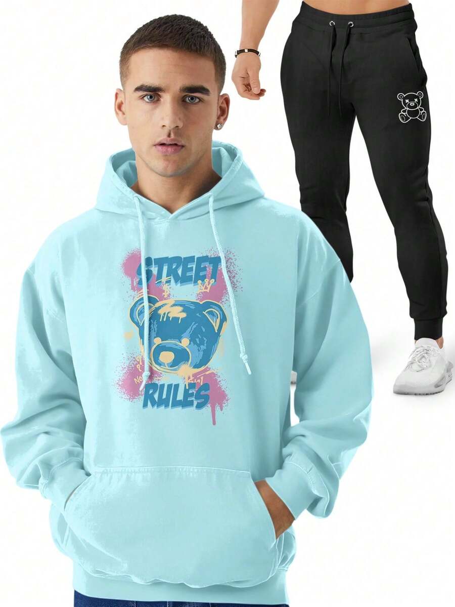 Men Hoodie & Sweatshirt Co-Ords - Màu xanh nhạt - Xem 1