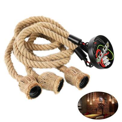 Retro Hanfseil Industrie Kronleuchter, DIY Hanfseil Vintage Hängenden Pendelleuchte Mit E27 Lampenfassungen, Vintage Industrielles Deckenleuchte Für Wohnzimmer Restaurant(Glühbirne Nicht Enthalten)