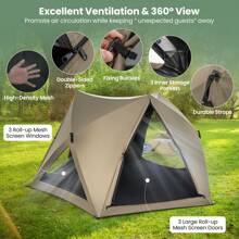 Instant Pop-Up Camping Tent For 4-6 People, 6-Sided Family Tent With Removable Rainfly, Skylight, Mesh Windows, Easy Setup Portable Shelter W/ Carrying Bag For Backpacking Hiking Travel - Army Green - View 8
