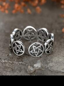 1入復古時尚空心五角星戒指，男女適用，適用於日常裝飾，情侶飾品 - 星星 - 查看 3