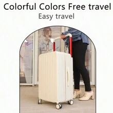 一体式纯色后端宽拉杆 PC 行李箱，24 英寸/26 英寸坚固耐用的旅行行李箱，带双面封闭层和密码锁，20 英寸登机尺寸手提行李旅行学校假期蜜月假期出国留学毕业假期必备旅行配件礼物的理想选择，适合男士女士男孩女孩学生情侣包学校配件学校用品 - 紅色 - 查看 7