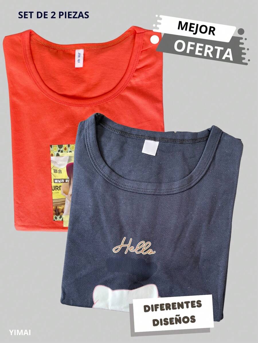 Kit de 2 pzas de playera para dama unitalla, colores al azar - Multicolor - Ver 1