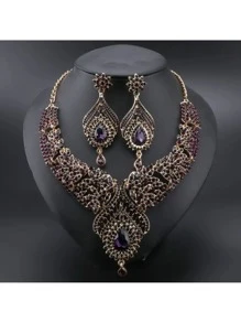1 Set Crystal, Rhinestone, Cubic Zirconia Water Drop Necklace And Earrings Jewelry Set, Suitable For Women's Wedding, Party, Daily Wear, Great For Holiday, Birthday, Christmas Gift