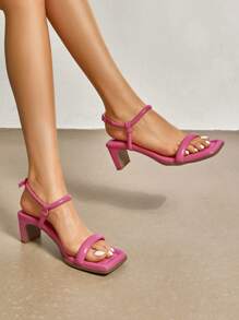 Woman Chunky Heeled Sandals, Elegant Ankle Strap Sandals For Summer Graduation Heels Prom Heels - 粉色 - 查看 2