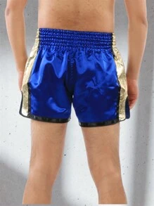 Anotherboxer شورتات مويتاي للملاكمة، أساسيات تدريب فنون القتال المختلطة والمصارعة وركل الأكياك للرجال والمحبوبين (أزرق وذهبي)
