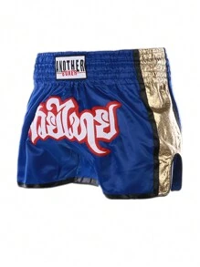 Anotherboxer شورتات مويتاي للملاكمة، أساسيات تدريب فنون القتال المختلطة والمصارعة وركل الأكياك للرجال والمحبوبين (أزرق وذهبي)