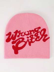 1 pièce Casquette tricotée élastique unisexe pour automne/hiver, style de rue de hip-hop, impression de lettre, chapeau de cagoule, gardant au chaud