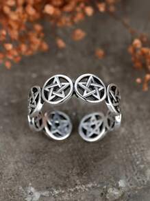 1入復古時尚空心五角星戒指，男女適用，適用於日常裝飾，情侶飾品 - 星星 - 查看 4