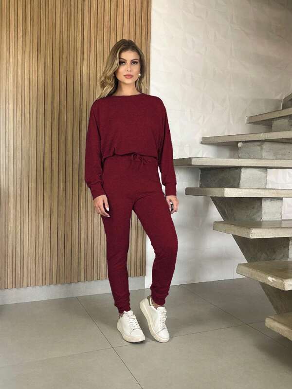 Conjunto Feminino de Calça  e Blusa Manga Longa Lanzinha Blusa comprida na parte de tras