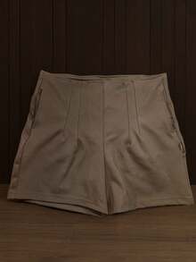 Women's Casual Shorts With Elastic High-Waist Pleats - 黑色 - 查看 5