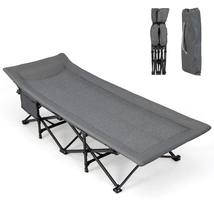 (Grey)Camping Cot For Adults, Folding Sleeping Cot Bed With Cushion, Headrest, 10 Supportive Points, Carry Bag, Portable Tent Cot For Indoor Outdoor Travel Camp Vacation, Supports 180kg - Grey - View 1