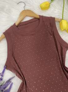Blusa regata tecido algodao estica muito bom frente com lantejoulas - Marsala - Visão 3