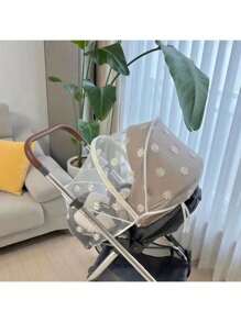 Spring And Summer Baby Stroller Mosquito Repellent Cover, Baby Stroller Breathable Sun Visor, Daisy Embroidery, Sun Protection - White - View 3