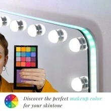 Vanity Mirror With Lights, Makeup Mirror With RGB Color Changing LED Lighted For Bedroom, Tabletop Mirror With 18 Dimmable Bulbs,3 Color Mode, Touch Control. Room Decor Mirror