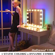 Vanity Mirror With Lights, Makeup Mirror With RGB Color Changing LED Lighted For Bedroom, Tabletop Mirror With 18 Dimmable Bulbs,3 Color Mode, Touch Control. Room Decor Mirror