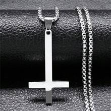 Stainless Steel Upside Down Cross Witchcraft Pagan Necklace Inverted Cross Black Chain Necklace - Necklace - View 7