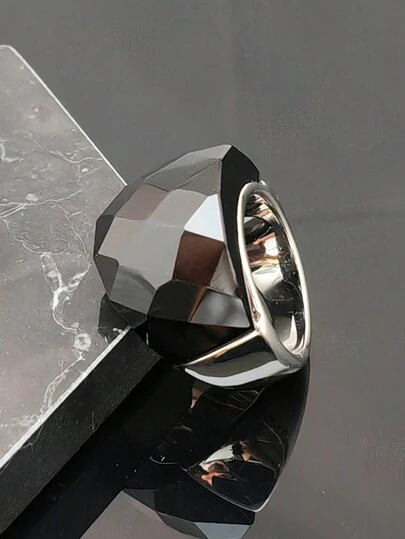 女士时尚钛钢个性简约不锈钢高抛光黑石戒指