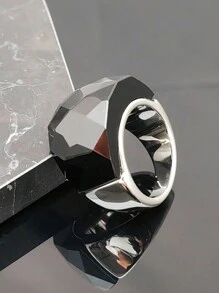 女士时尚钛钢个性简约不锈钢高抛光黑石戒指