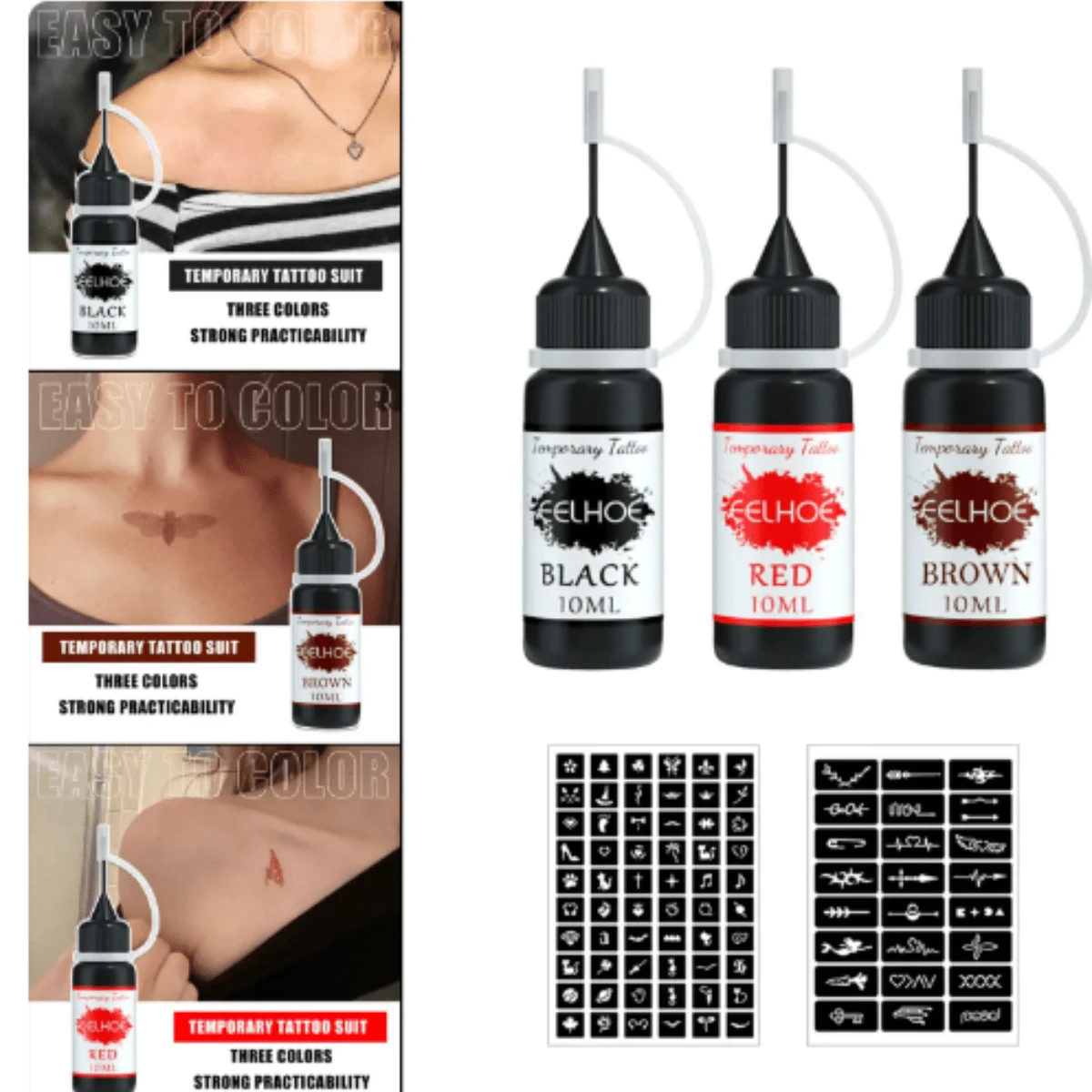 3 Botellitas Tinta Para Tatuaje Semipermanentes Tatuajes Temporales Con Platilla De  Tatuajes GUANGTIAN CHEN  SHOP - Multicolor - Ver 1