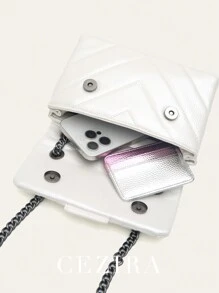 CEZIRA CEZIRA 1 Pc Fashionable Pearl White Color PU Leather Bag For Women Quilted Square Flap Cover Metal Chain Adjustable Strap Cross Body Luxury Elegant For Teen Girls College Office Work Outing