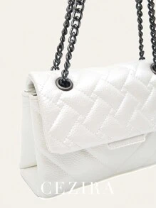 CEZIRA CEZIRA 1 Pc Fashionable Pearl White Color PU Leather Bag For Women Quilted Square Flap Cover Metal Chain Adjustable Strap Cross Body Luxury Elegant For Teen Girls College Office Work Outing