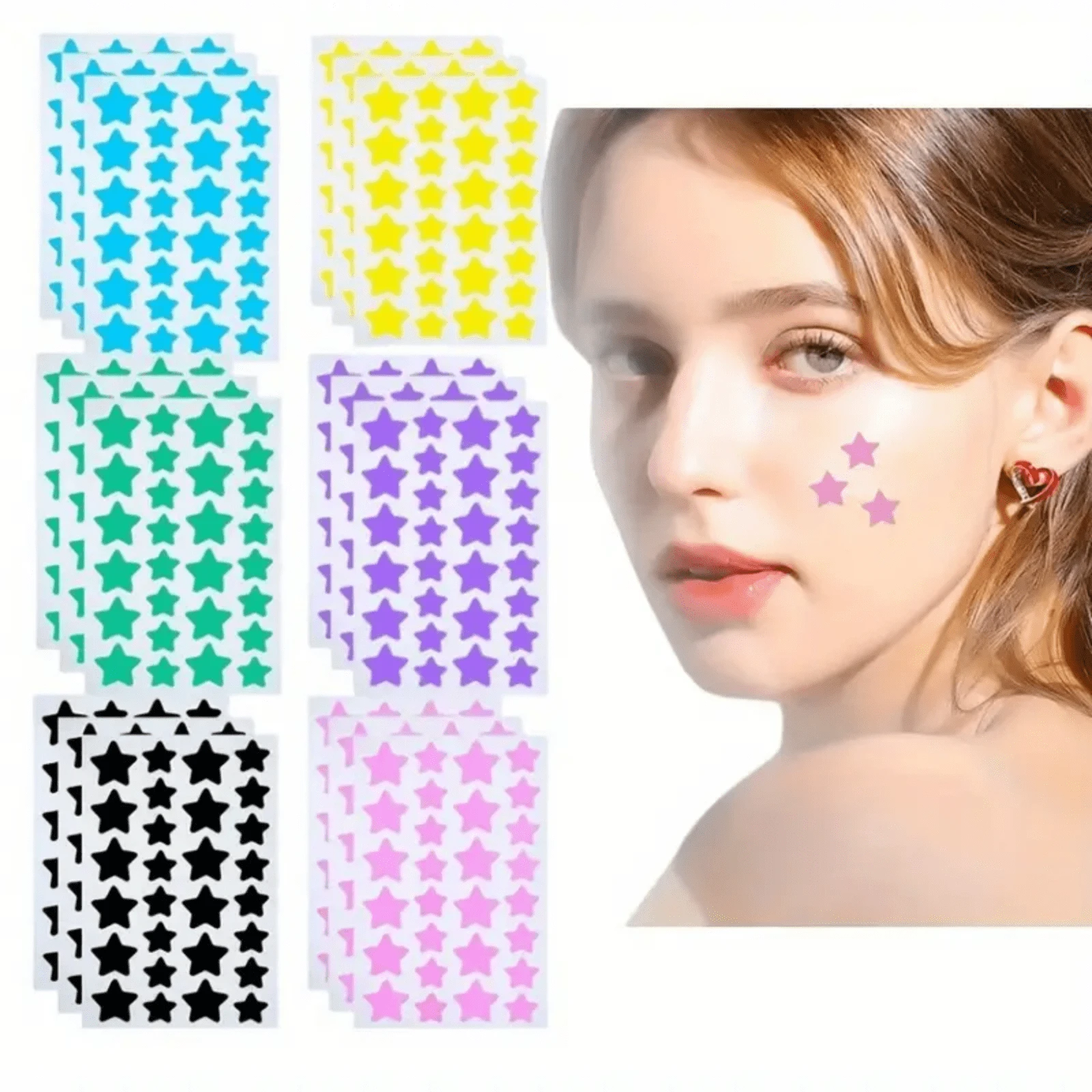 Pegatinas correctoras para la cara en forma de estrella lindas en múltiples colores, 6 piezas / paquete - Multicolor - Ver 1