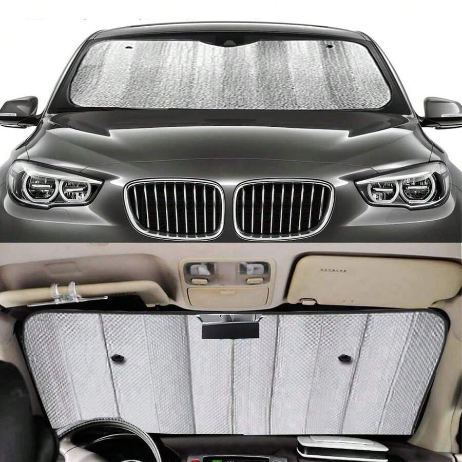 Car Windshield Sun Shade, Foldable Reflective Sun Visor For Car, Reflector Windshield Sunshade, Sun Blocker Car Window Shades From Harmful UV Rays, Universal Fit Large - A - View 1