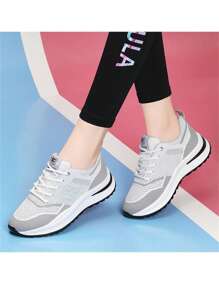 "Mujeres de Malla Transpirable Zapatos Casuales de Tenis, Zapatos de Senderismo de las Mujeres, Las Cuñas de las Mujeres, Zapatos de Lentejuelas de las Mujeres, Moda Deportiva Zapatos de las Niñas     " - Gris Claro - Ver 5