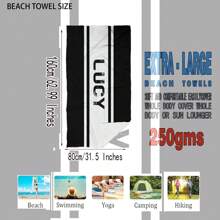 1pc Personalized Striped Pattern Beach Towel, Ideal Gift Towel For Beach, Customizable With Your Name, Your Loved Ones' Or Your Friends' Names. Large Size Bath Towel For Swimming, Comfortable And Stylish Beach Towel, Perfect Holiday Accessory, Unisex Must-Have Gift