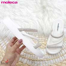 Women Flat Sandals - 灰白色/銀色萊茵石 - 查看 3