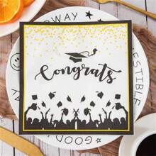 TYFYO 20 Pcs/Pack Congratulations Graduation Napkins, 13*13 Inches, Black Double Thickened Paper Napkins For Graduation Party Tableware Congratulations Graduation Paper Napkins,Christmas - Black - View 13