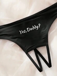 性感无缝女士白色字母印花开裆内裤，适合外出穿着 - 黑色 - 查看 5