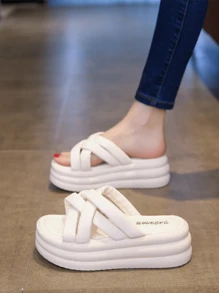 Women's Thick-Sole White Slippers Non-Slip Summer Flat Sandals Fashionable Sports Slides