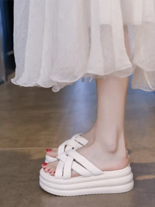 Women's Thick-Sole White Slippers Non-Slip Summer Flat Sandals Fashionable Sports Slides