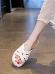 Women's Thick-Sole White Slippers Non-Slip Summer Flat Sandals Fashionable Sports Slides