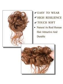 凌乱发髻发片，带卷发接发，合成发髻，发髻，凌乱卷发带，弹性发圈，假发，女士发夹，女士发饰 - 咖啡棕 - 查看 4