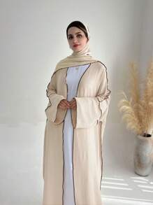1pc Breathable Soft Side Edged Fashionable And Simple Open-Front Abaya With Hijab - Multicolor - View 5