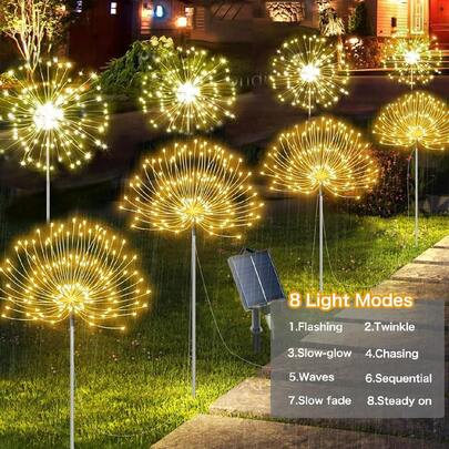 Solar Firework Light Outdoor, Waterproof, Solar Garden Flower Lights With Stake, 8 Lighting Modes, Thanksgiving Halloween Decorations Lights Outdoor For Yard Patio Garden Pathway Courtyard Villa Outdoor Lighting Decoration Fall Decor House Decor Outdoor Decor For Valentines Decor