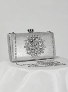 歐美風格女士晚宴手拿包，鑲嵌鑽石向日葵派對手提包，通用正式裝袋，簡約婚禮包 - 銀色 - 查看 2