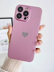 粉色皮革心形图案 0.8mm 超薄 PC 喷漆油浅粉色穿孔防尘镜头保护手机壳，适用于 17 系列，春季礼物 - 粉色 - 查看 2