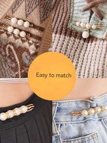 6 piezas de broches de vestido de perlas, broches ajustables para la cintura de mujeres para pantalones, trajes, ropa, tirantes, reducción del tamaño de la cintura, decoración antideslizante (sin tarjeta de papel), accesorios de vestir, pin para ropa, encanto de bolsa, escuela