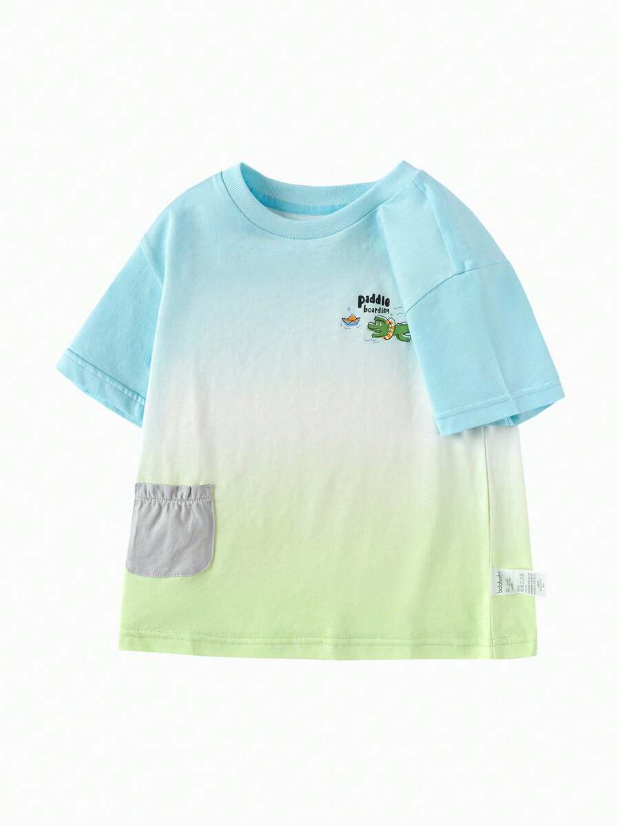 Balabala 男童短袖T恤，儿童上衣，2024年新款夏季潮流印花 - 藍色 - 查看 1