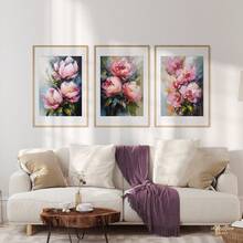 3 件套牡丹油画，粉色花卉壁画，粉色花卉，3 件套印刷品，印刷品壁画，花卉家居装饰，花卉艺术印刷品，墙壁装饰，无框 19.6x27.5 英寸 - 杏色 - 查看 6