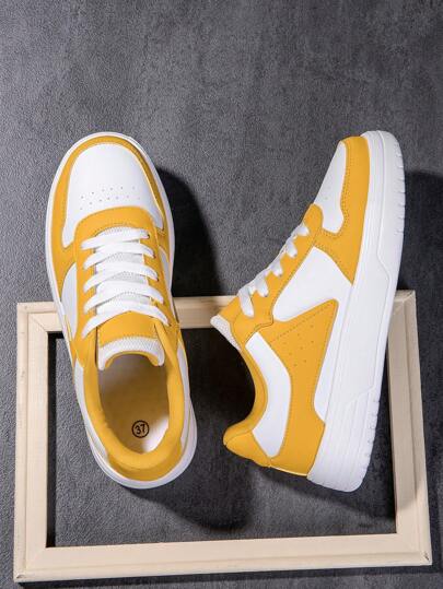 Autumn/Winter Men's Sneakers, Yellow/White Fashion Casual Skateboard Shoes