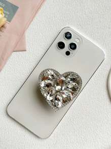 1pc Luxury Rhinestone Heart Mobile Phone Stand, Extendable And Portable For Stable Hands-Free Viewing During Movie And Drama Binge-Watching Compatible With IPhone, Android Phone, Gift For Birthday, Family, Friends Push-Pull Phone Grip, Phone Holder, Phone Accessories - Multicolor - View 7