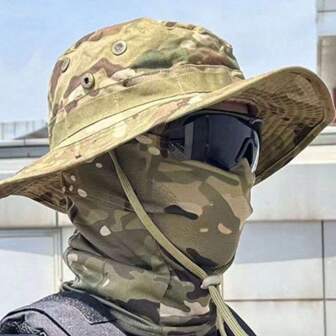 1頂戰術帽，透氣戶外攀登露營釣魚防曬寬邊帽，迷彩